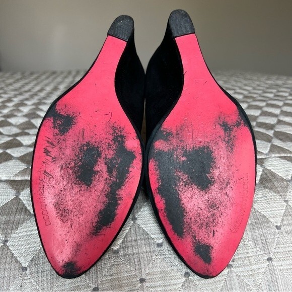 BCBGMAXAZRIA Black Suede Wedge Heeled Slip On Ankle Boots Booties Women's 9.5 - Picture 14 of 16